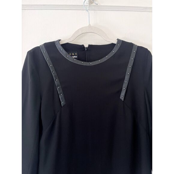 Womens The Kooples Sport Crepe Fake Leather Stud Black Long Sleeve Dress Medium - Picture 5 of 6